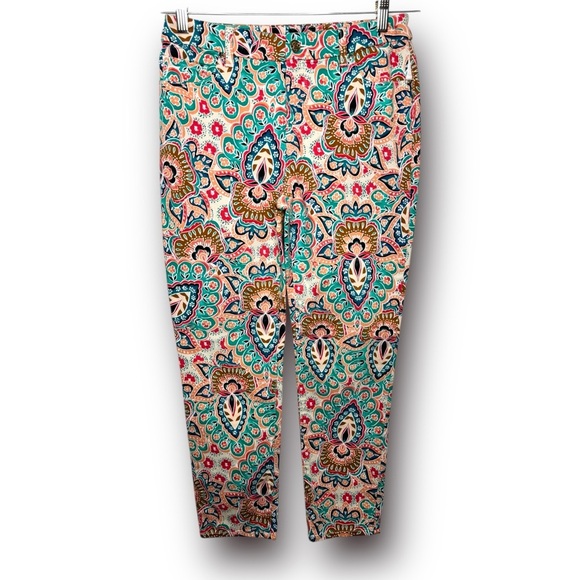 Chicos Size S So Slimming Colorful Stretch Bombay Paisley Girlfriend Ankle Jeans - Picture 2 of 15